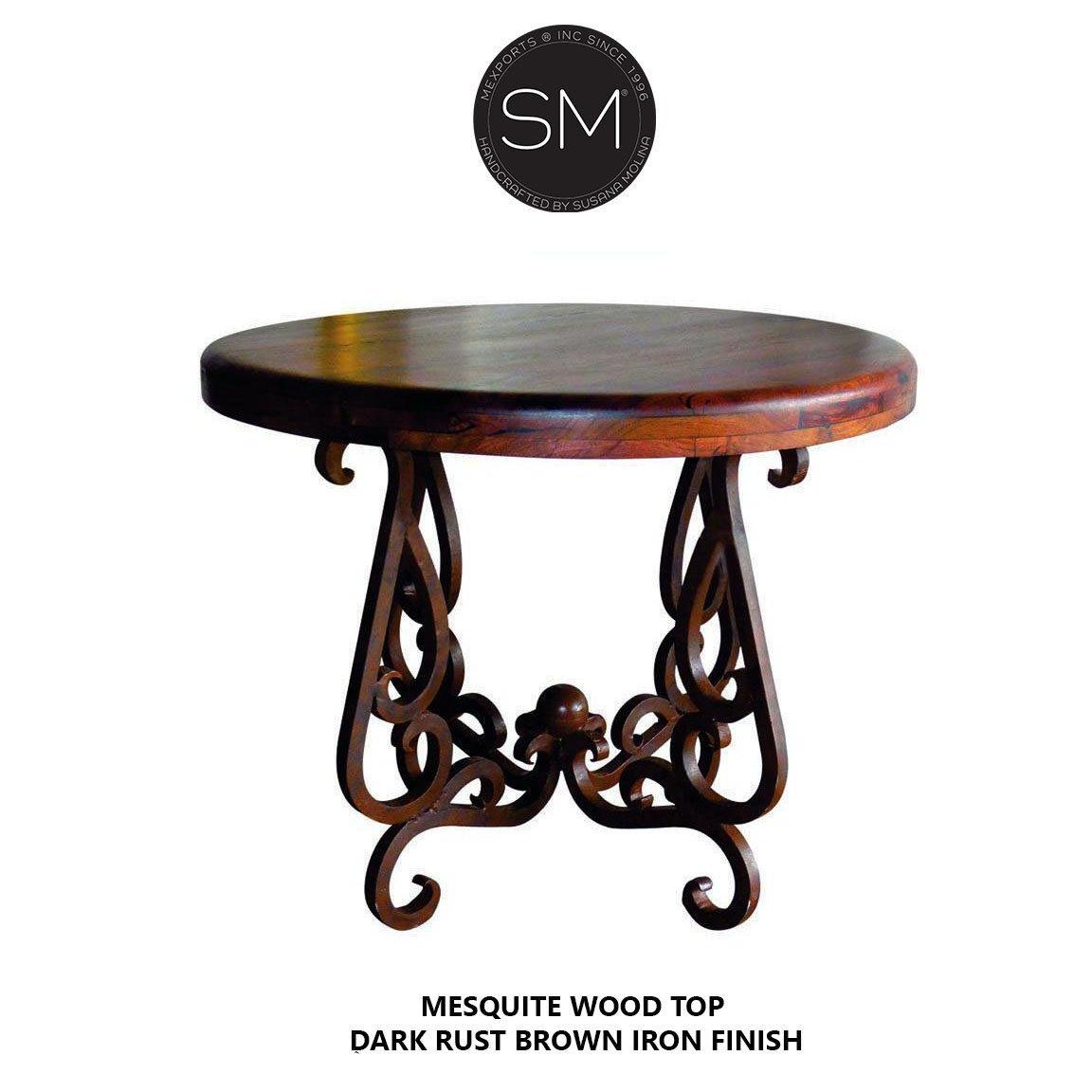 Mexports by Susana Molina 1240LM 38" Mesquite Wood Top Turquoise Inlay Round Side Table