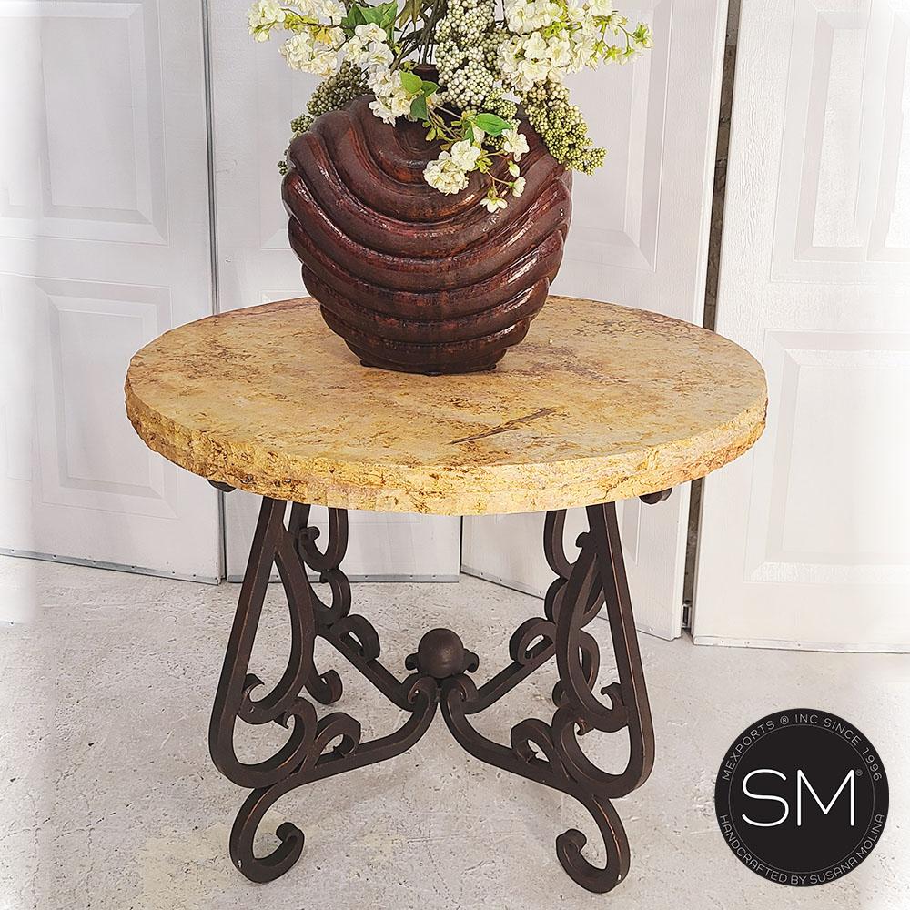 Mexports by Susana Molina 1240LT 31" Peach Travertine Top Chiseled Edge Round Side Table