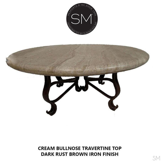 Mexports by Susana Molina 1242AAAT 38" Cream Travertine Top Bullnose Edge Rustic Farmhouse Round Coffee Table