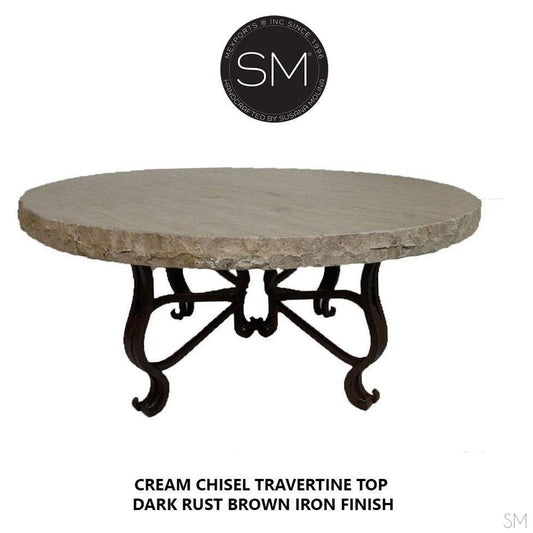 Mexports by Susana Molina 1242AAAT 38" Cream Travertine Top Chisel Edge Rustic Farmhouse Round Coffee Table