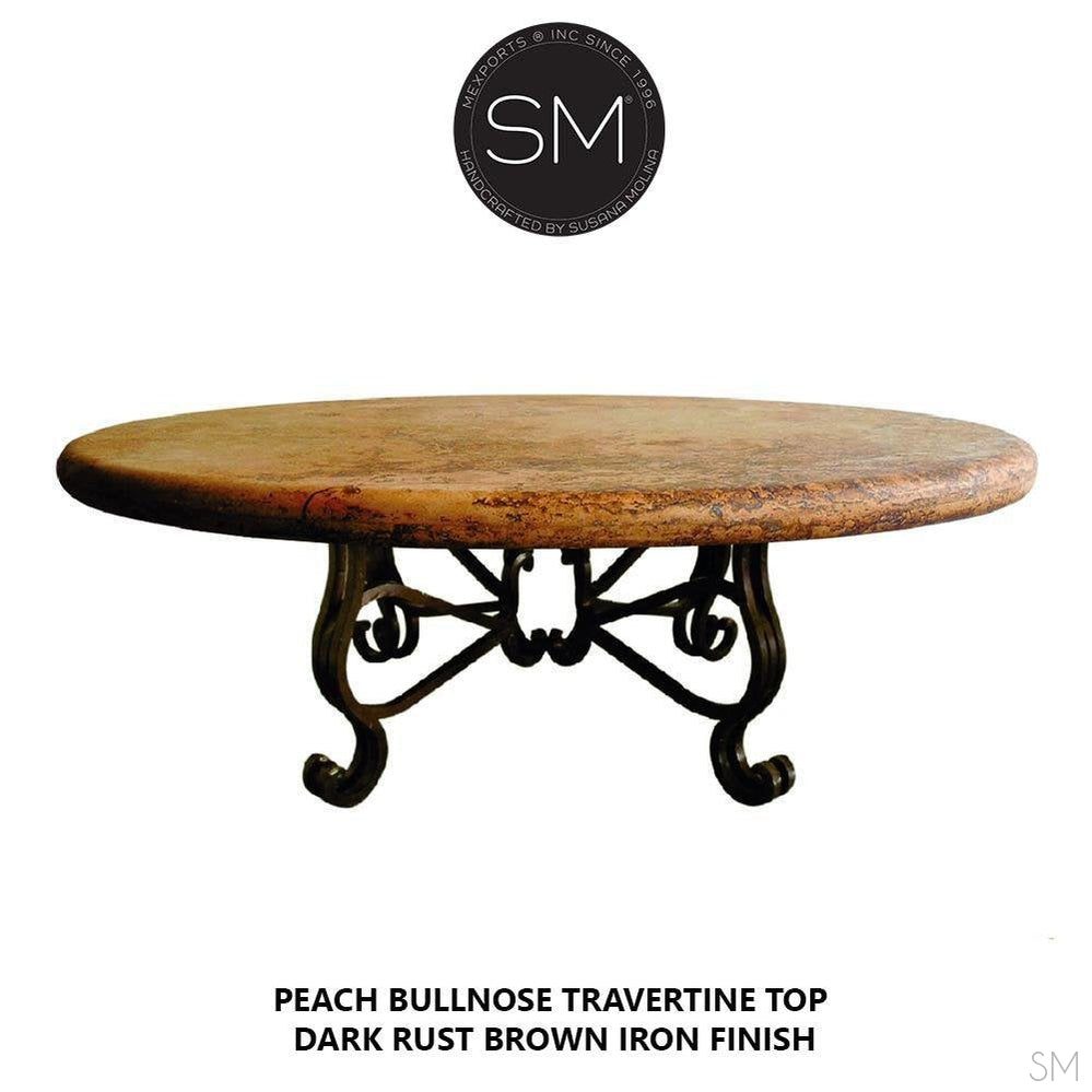Mexports by Susana Molina 1242AAAT 38" Peach Travertine Top Bullnose Edge Rustic Farmhouse Round Coffee Table