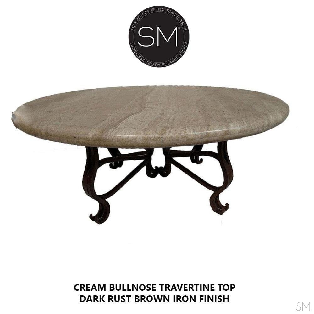 Mexports by Susana Molina 1242AAAT 48" Cream Travertine Top Bullnose Edge Rustic Farmhouse Round Coffee Table