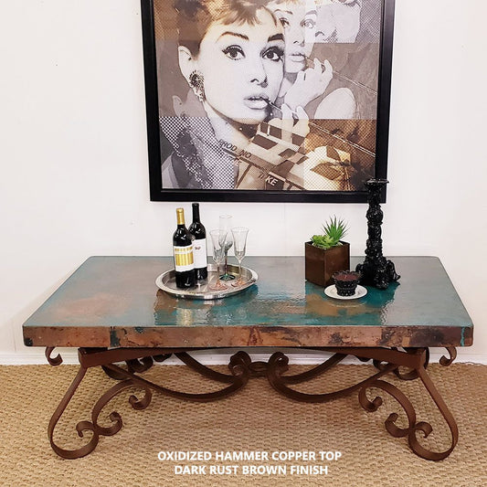 Mexports by Susana Molina 1242AAC 72" Oxidized Hammered Copper Top Rectangular Coffee Table