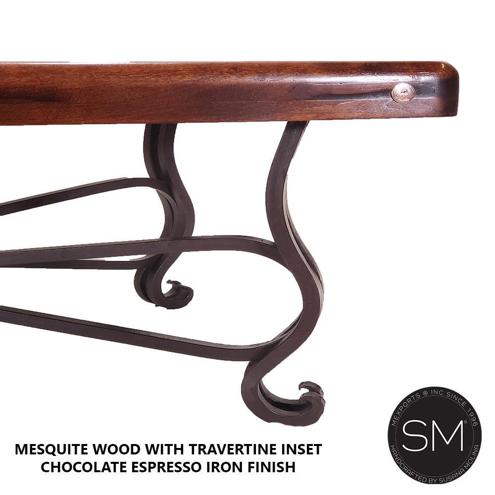 Mexports by Susana Molina 1242AAM 72" Mesquite Wood Top Free Form Edge Turquoise Inlay Rectangular Coffee Table