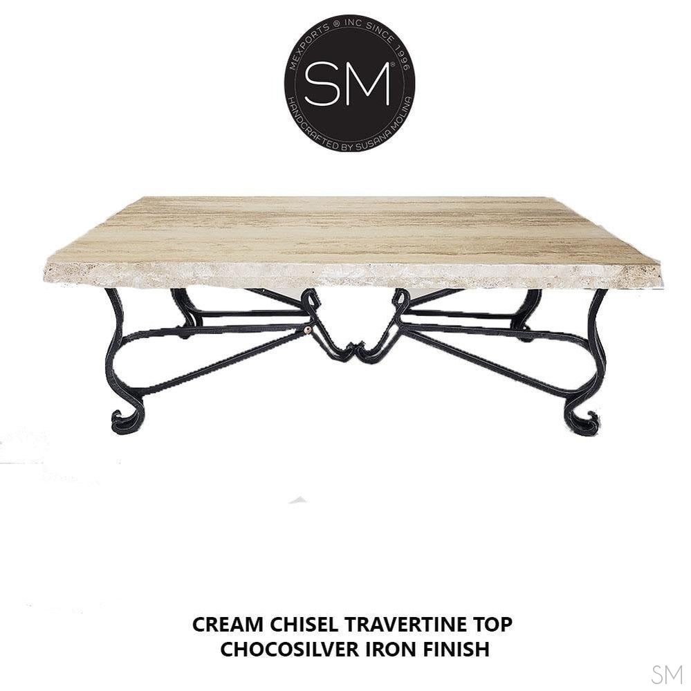 Mexports by Susana Molina 1242AAT 60" Cream Travertine Bullnose Edge High End Rectangular Coffee Table