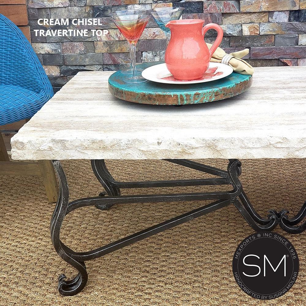 Mexports by Susana Molina 1242AAT 60" Cream Travertine Chisel Edge High End Rectangular Coffee Table