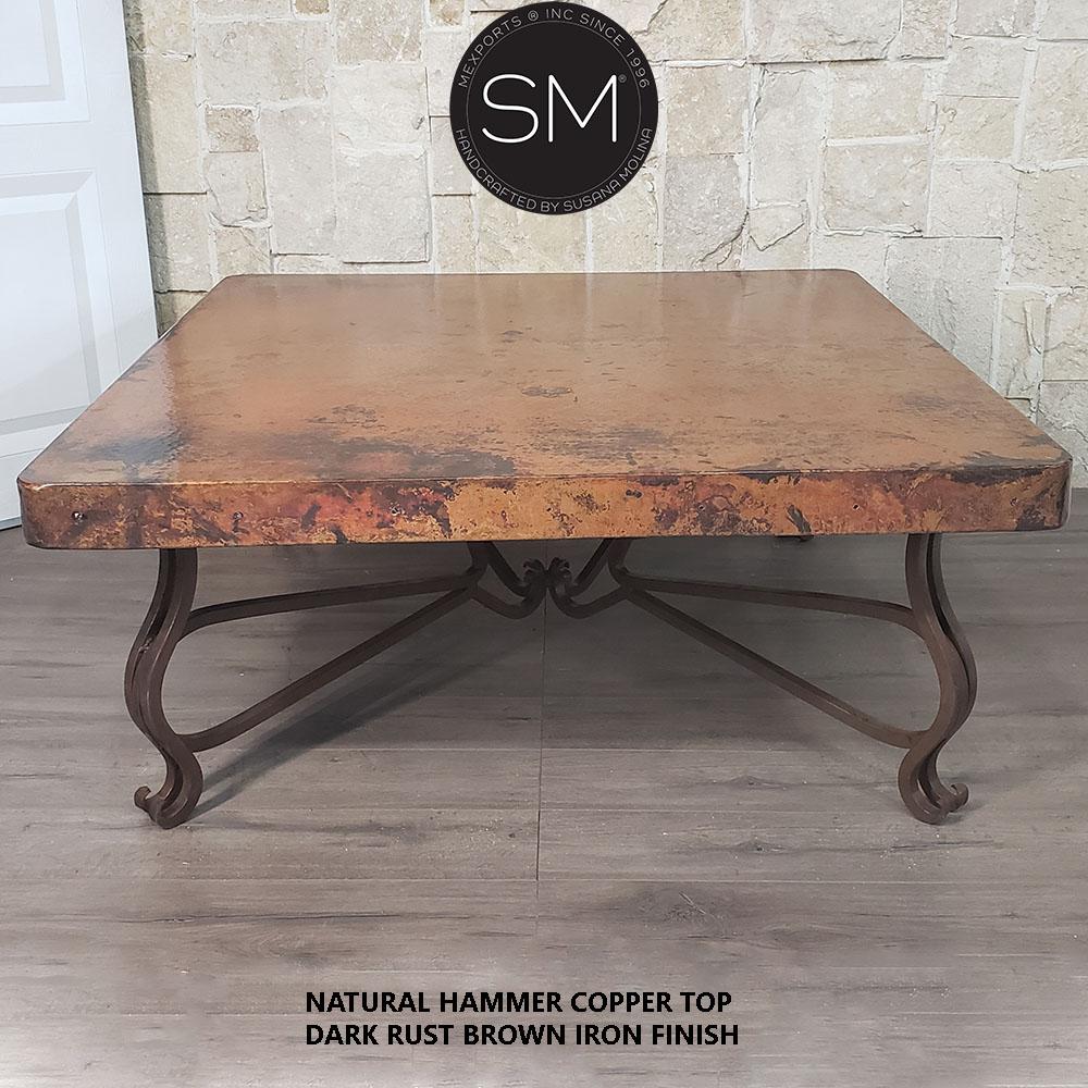 Mexports by Susana Molina 1242AC 48" Natural Hammered Copper Top With Nailheads on Edge Mediterranean Coffee Table