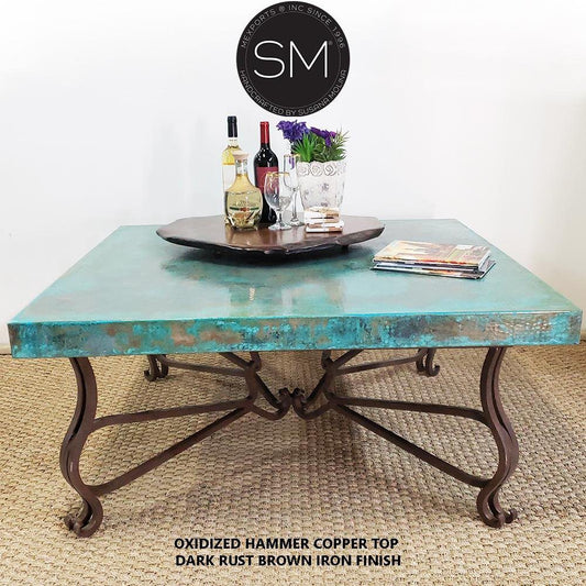 Mexports by Susana Molina 1242AC 48" Oxidized Hammered Copper Top Mediterranean Coffee Table