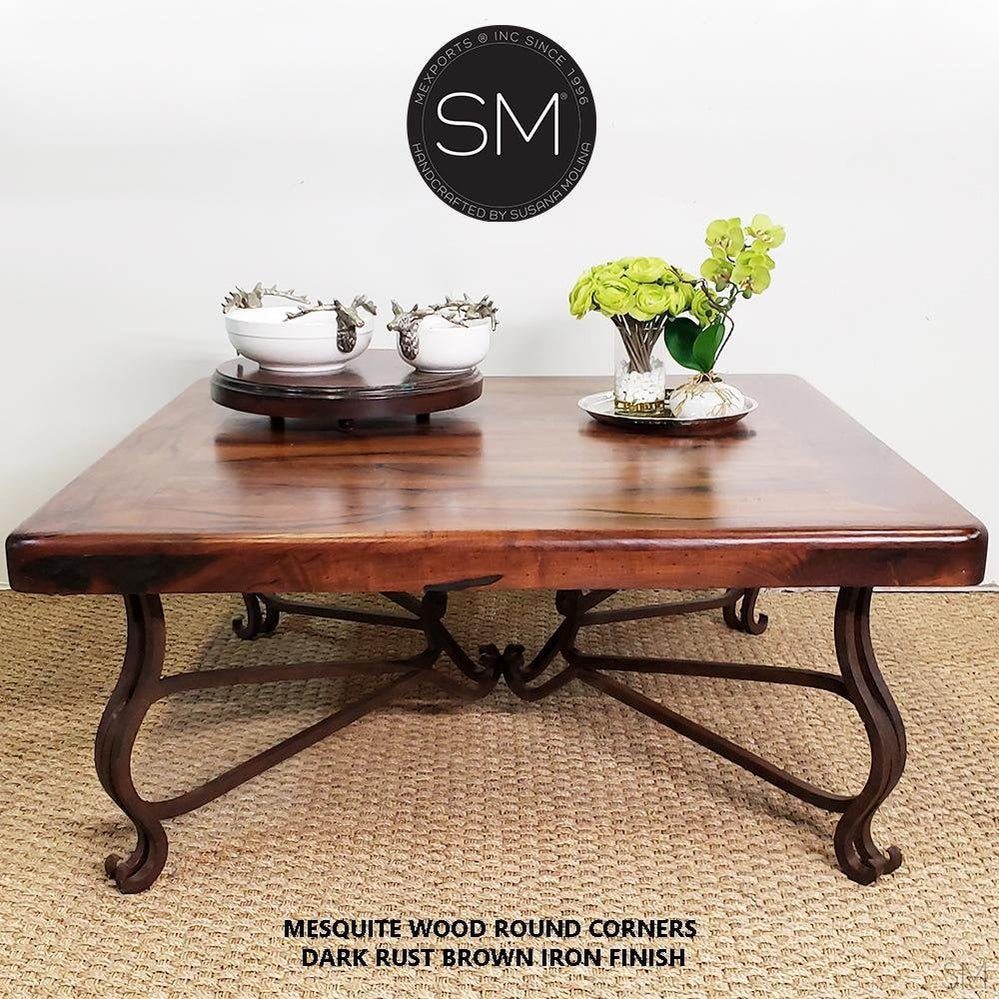 Mexports by Susana Molina 1242AM 48" Mesquite Wood Top Rounded Corners No Inlay With Nailheads on Edge Square Coffee Table