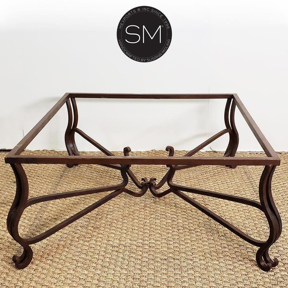 Mexports by Susana Molina 1242AM 48" Mesquite Wood Top Rounded Corners Red Coral Inlay Square Coffee Table