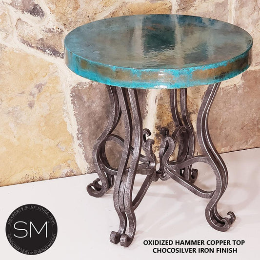 Mexports by Susana Molina 1242BBC 24" Oxidized Hammered Copper Top Round Side Table