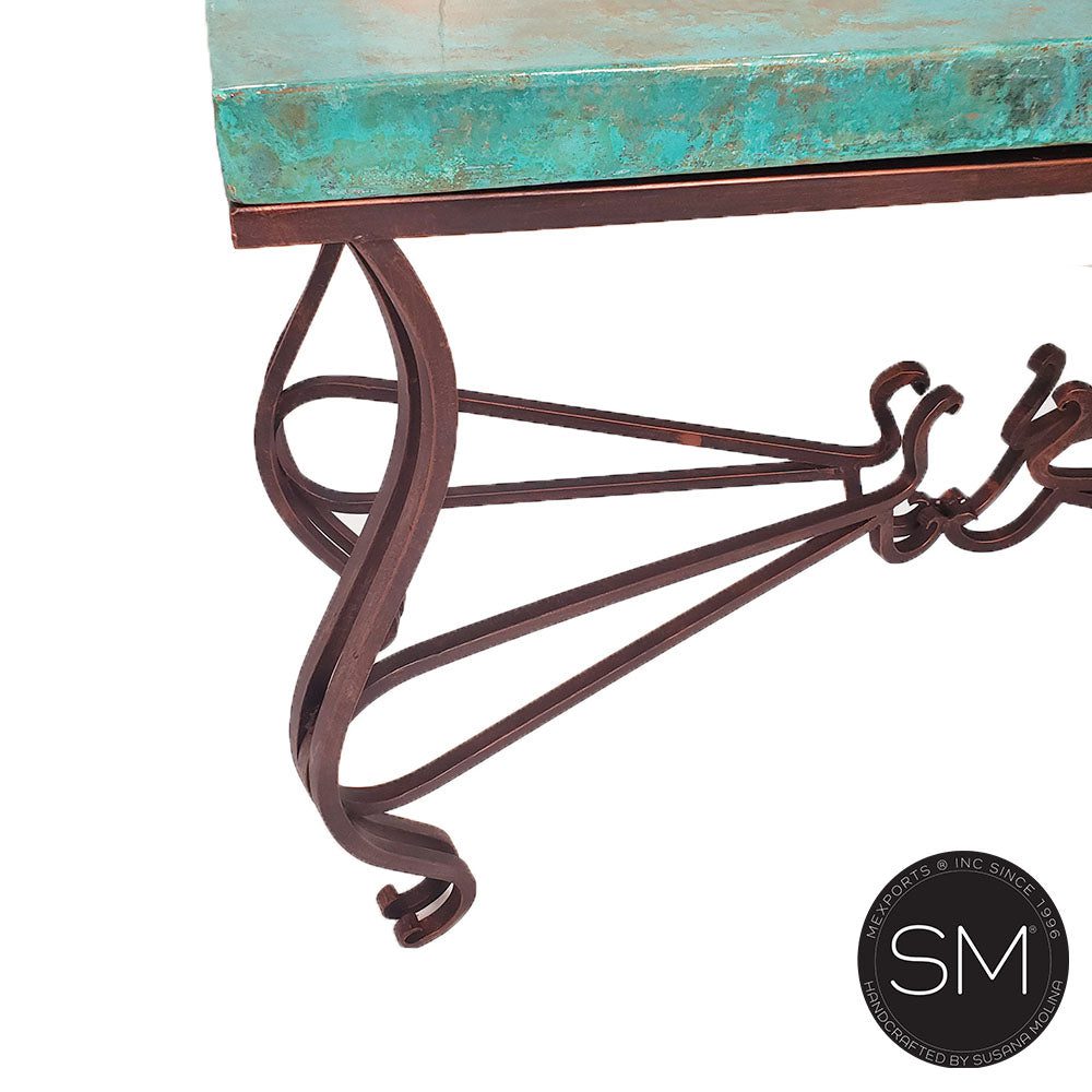 Mexports by Susana Molina 1242CC 72" Oxidized Hammered Copper Rectangular With Nailheads on Edge Console Table