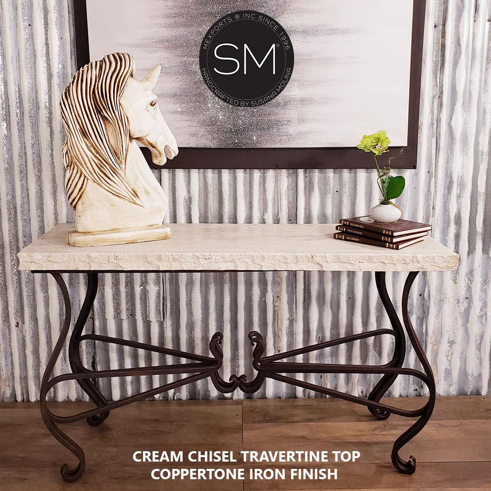 Mexports by Susana Molina 1242CT 63" Cream Travertine Chiseled Edge Rectangular Console Table