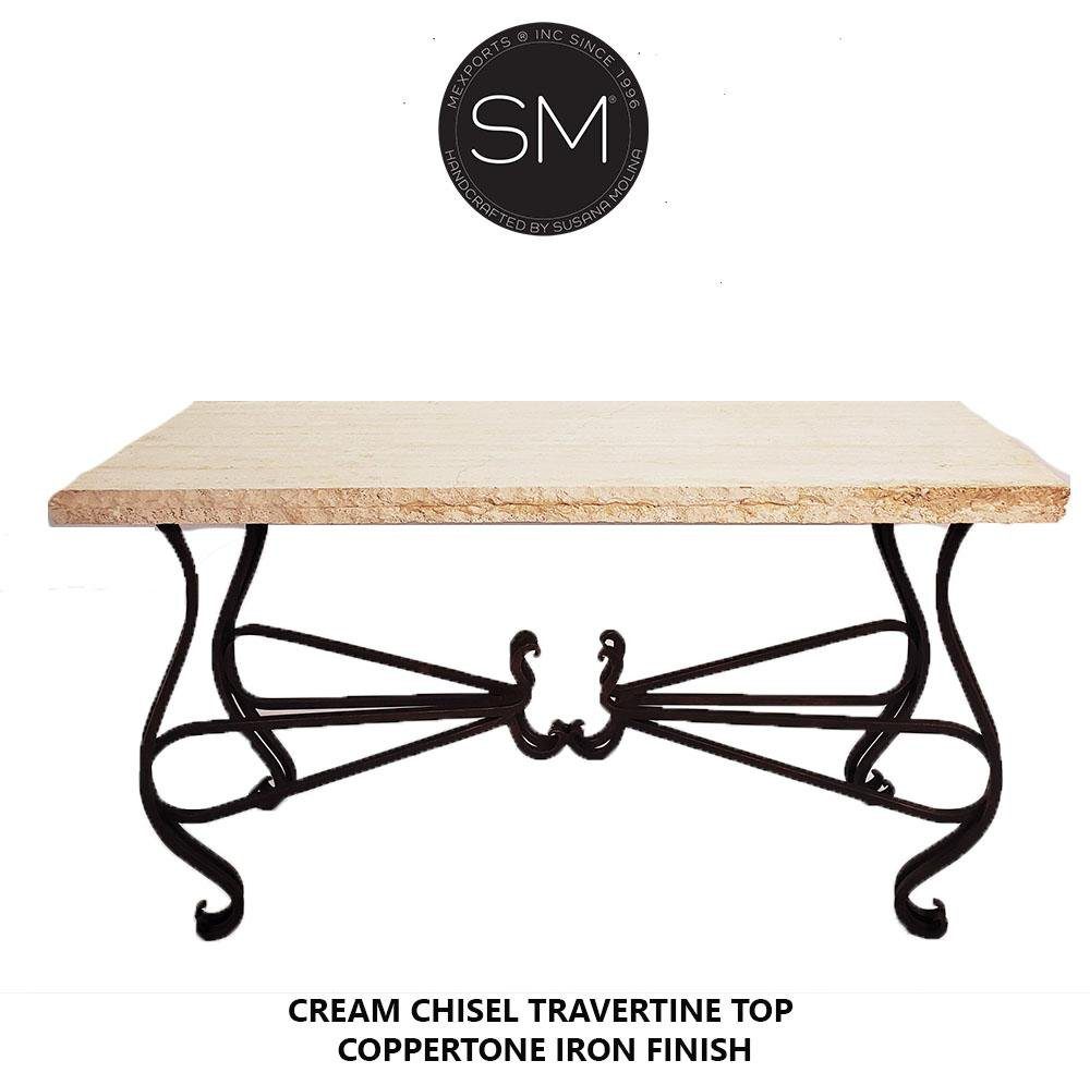 Mexports by Susana Molina 1242CT 63" Cream Travertine Chiseled Edge Rectangular Console Table