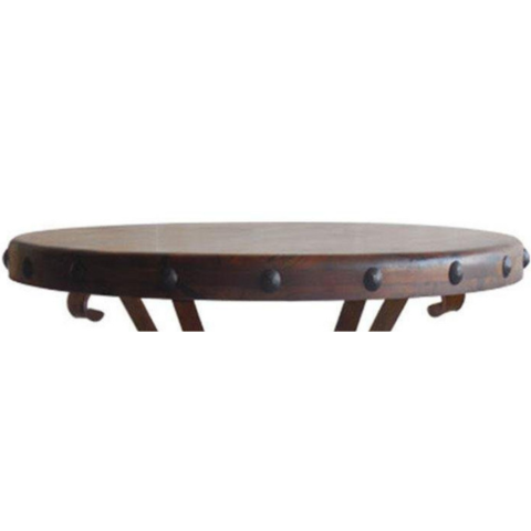 Mexports by Susana Molina 1242LM 31" Mesquite Wood Top Hammer Copper Inlay With Nailheads on Edge Round Side Table