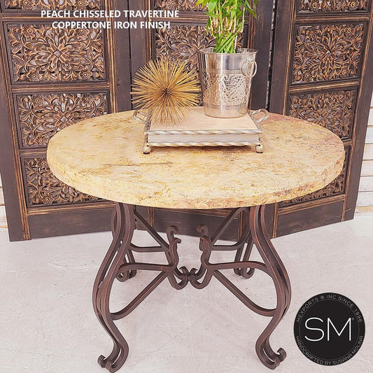 Mexports by Susana Molina 1242LT 38" Peach Travertine Top Chiseled Edge Round Side Table