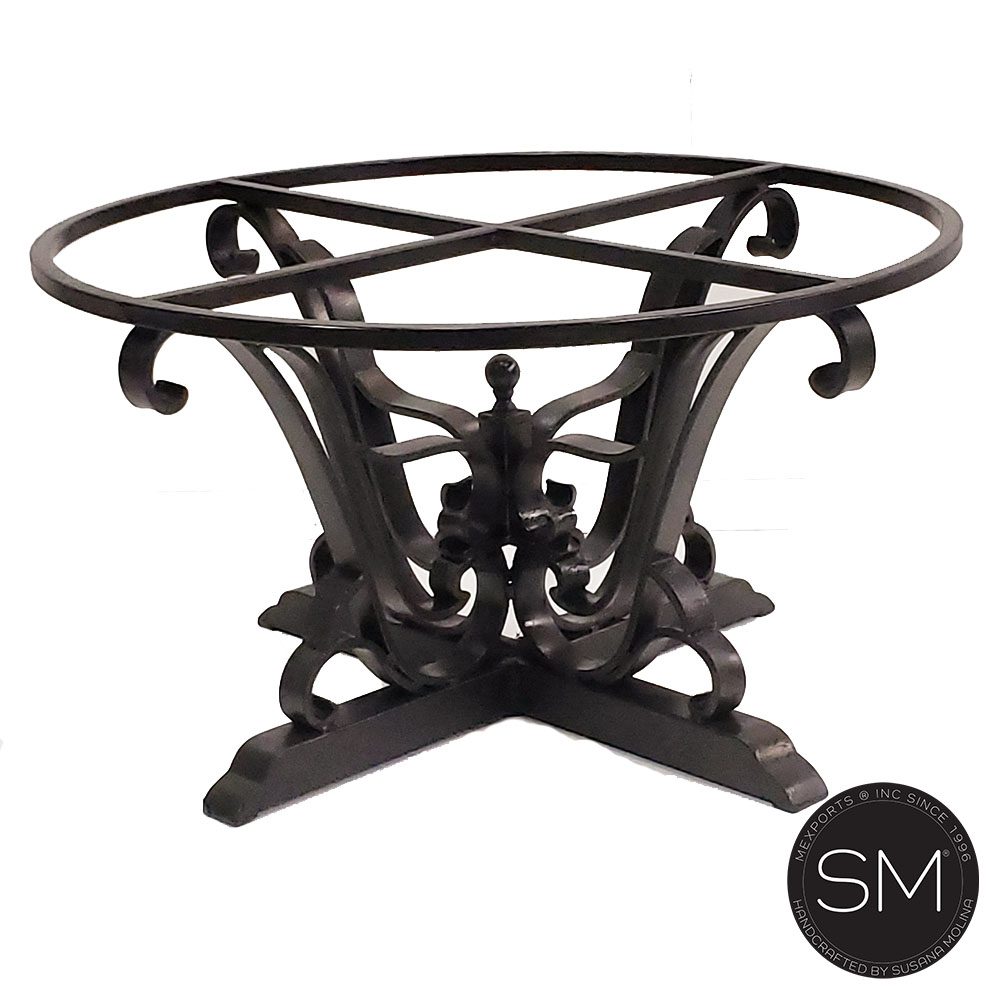 Mexports by Susana Molina 1243AAAM 48" Mesquite Solid Wood Top Red Coral Inlay Round Coffee Table