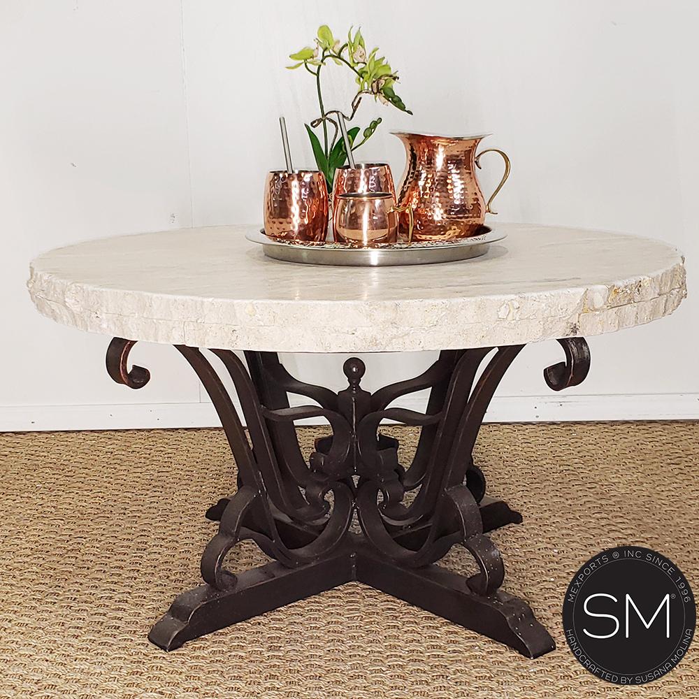 Mexports by Susana Molina 1243AAAT 38" Cream Travertine Stone Chisel Edge Round Coffee Table