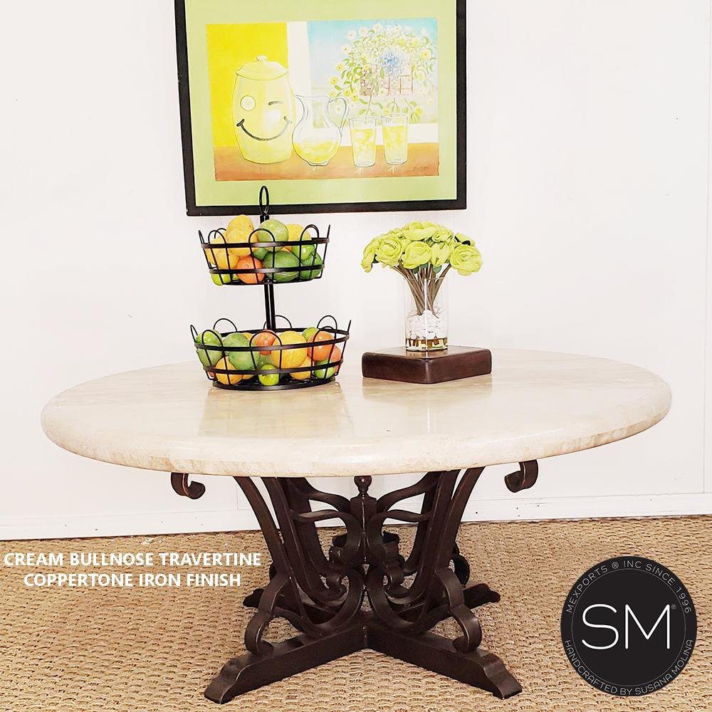 Mexports by Susana Molina 1243AAAT 48" Cream Travertine Stone Bullnose Edge Round Coffee Table