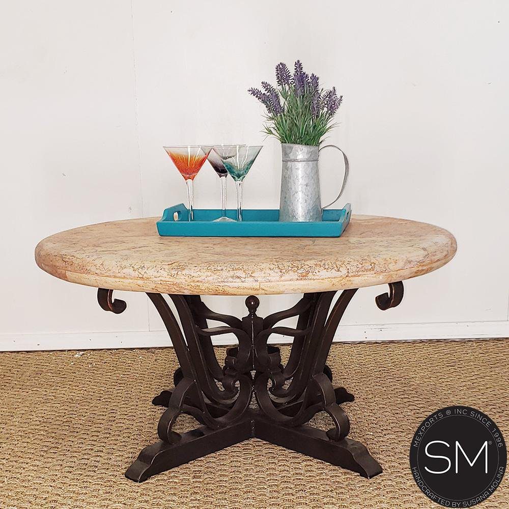 Mexports by Susana Molina 1243AAAT 48" Peach Travertine Stone Bullnose Edge Round Coffee Table