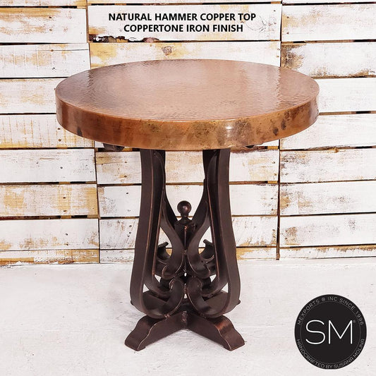 Mexports by Susana Molina 1243BBC 24" Natural Hammered Copper Top Round Side Table