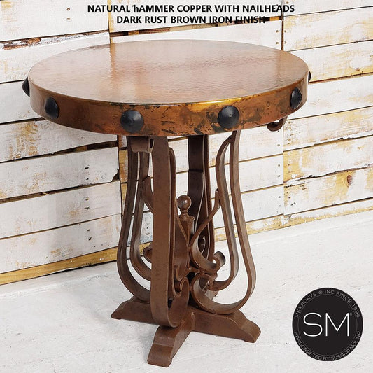 Mexports by Susana Molina 1243BBC 24" Natural Hammered Copper Top With Nailheads on Edge Round Side Table