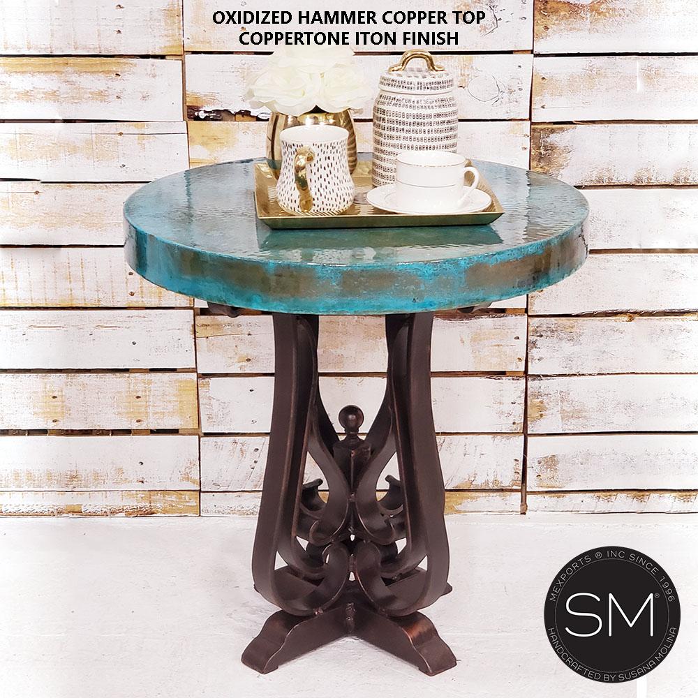 Mexports by Susana Molina 1243BBC 24" Oxidized Hammered Copper Top Round Side Table