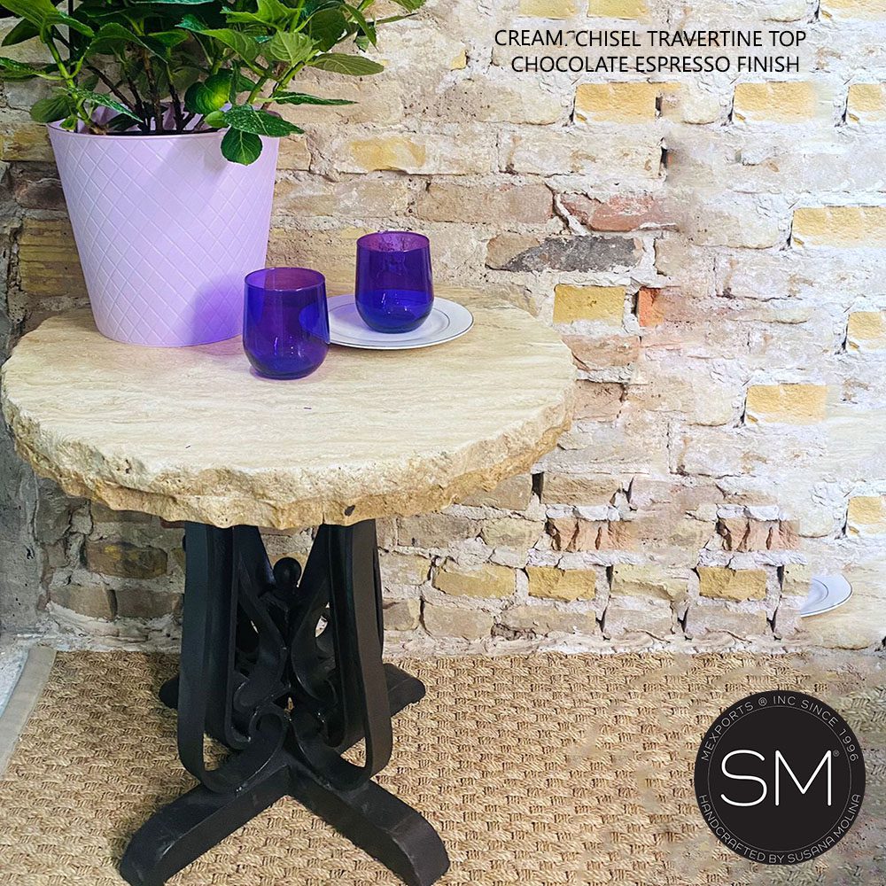 Mexports by Susana Molina 1243BBT 24" Cream Travertine Chisel Edge Round Side Table