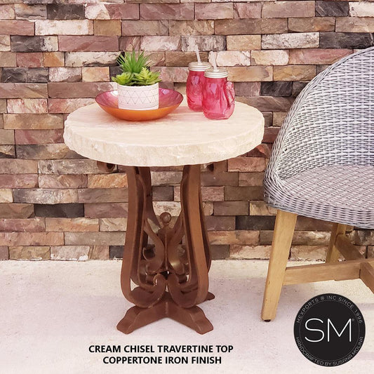 Mexports by Susana Molina 1243BBT 24" Cream Travertine Chisel Edge Round Side Table