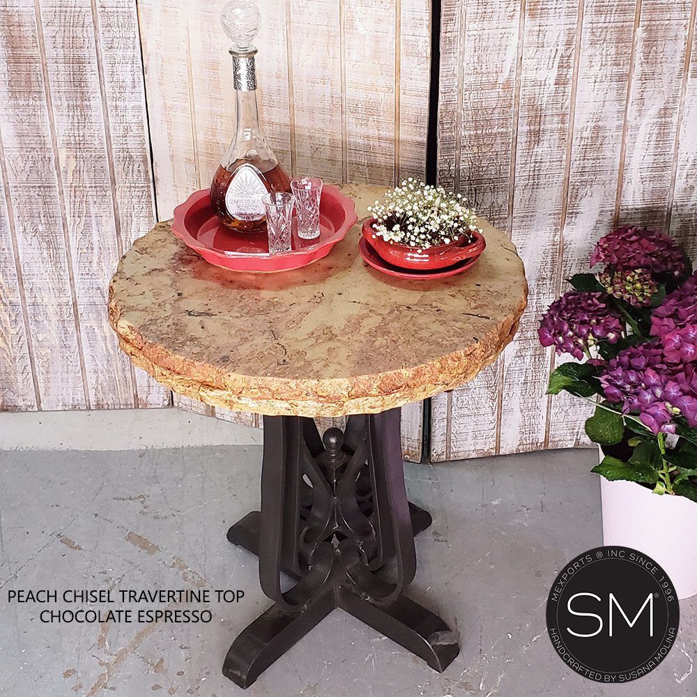 Mexports by Susana Molina 1243BBT 24" Peach Travertine Chisel Edge Round Side Table