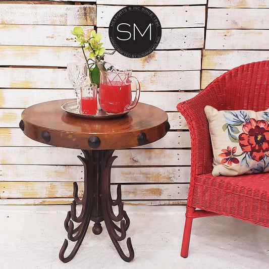 Mexports by Susana Molina 1245BBC 24" Natural Hammered Copper With Nailheads on Edge Round Side Table