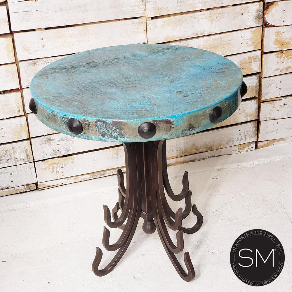 Mexports by Susana Molina 1245BBC 24" Oxidized Hammered Copper With Nailheads on Edge Round Side Table