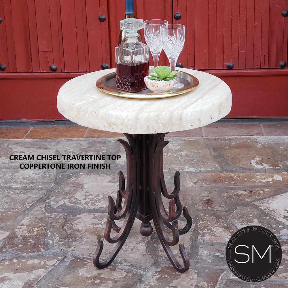 Mexports by Susana Molina 1245BBT 24" Cream Travertine Bullnose Edge Round Side Table