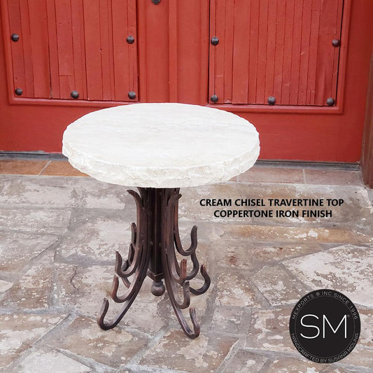 Mexports by Susana Molina 1245BBT 24" Cream Travertine Chisel Edge Round Side Table