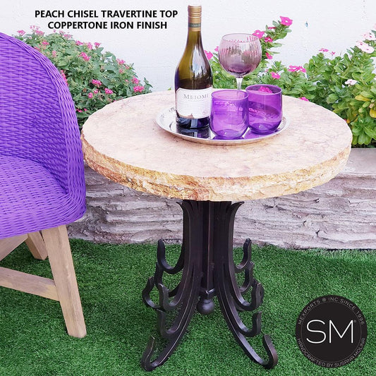 Mexports by Susana Molina 1245BBT 24" Peach Travertine Chisel Edge Round Side Table