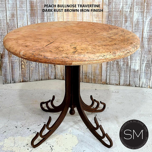 Mexports by Susana Molina 1245LT 31" Peach Travertine Stone Top Bullnose Edge Round Side Table