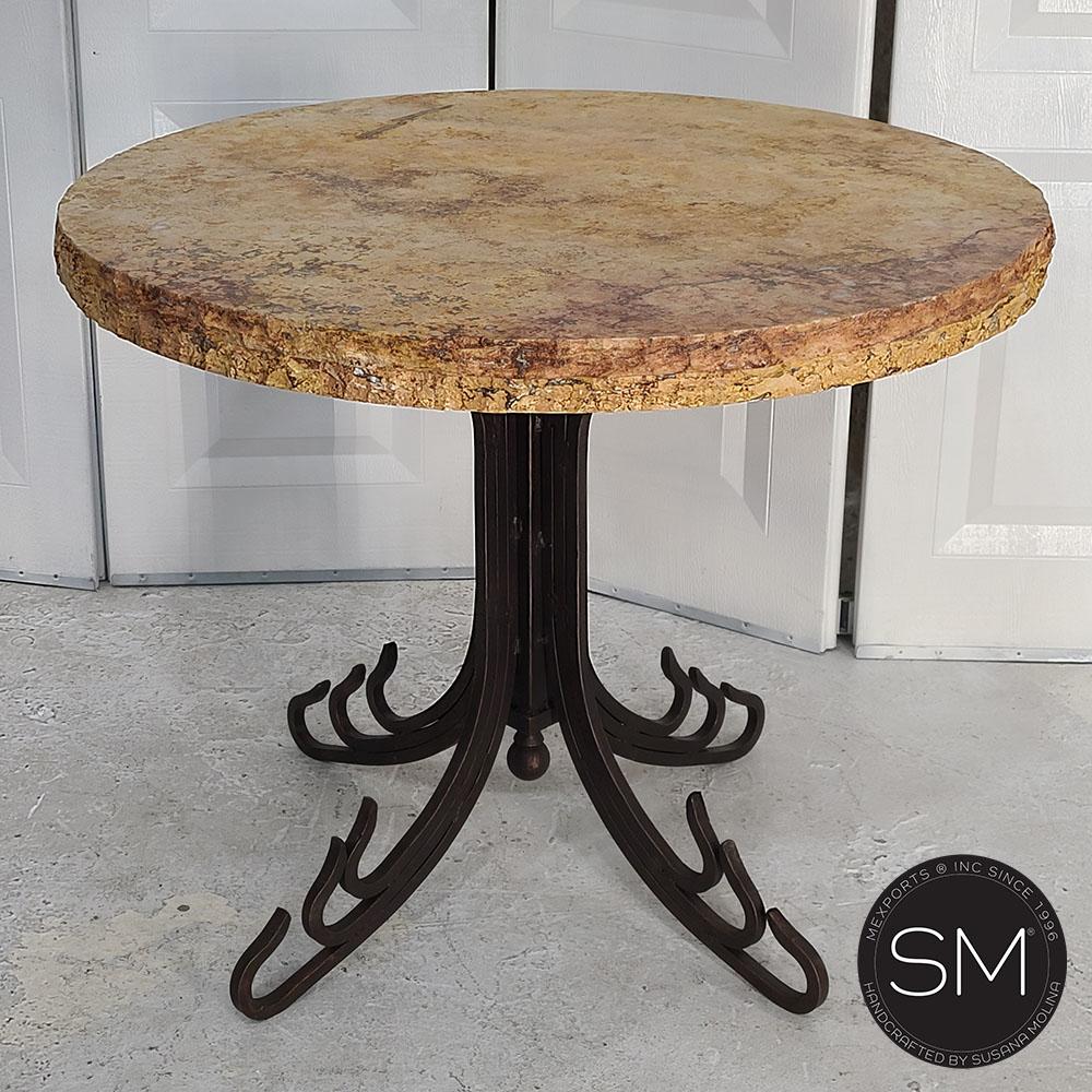 Mexports by Susana Molina 1245LT 31" Peach Travertine Stone Top Chisel Edge Round Side Table