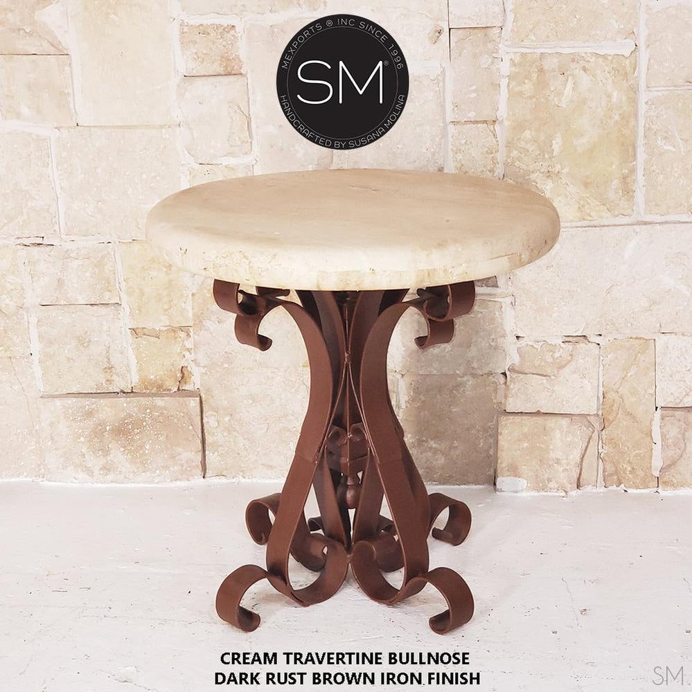 Mexports by Susana Molina 1246BBT 24" Peach Travertine Chisel Edge Round Side Table