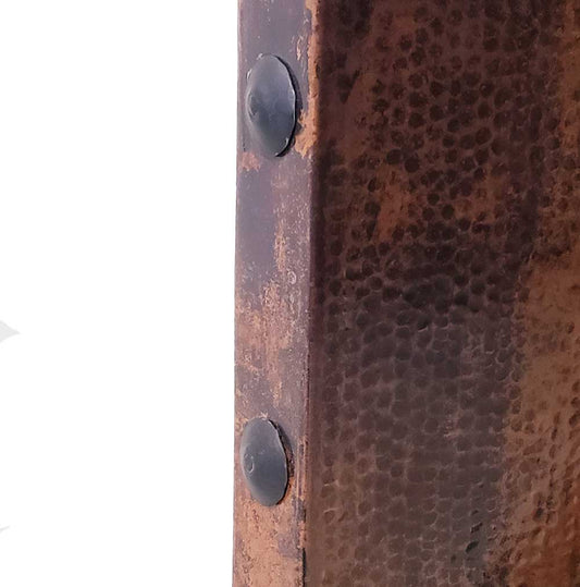 Mexports by Susana Molina 1246CC 72" Natural Hammered Copper Rectangular Console Table With Single Iron Pedestal and Nailheads on Edge