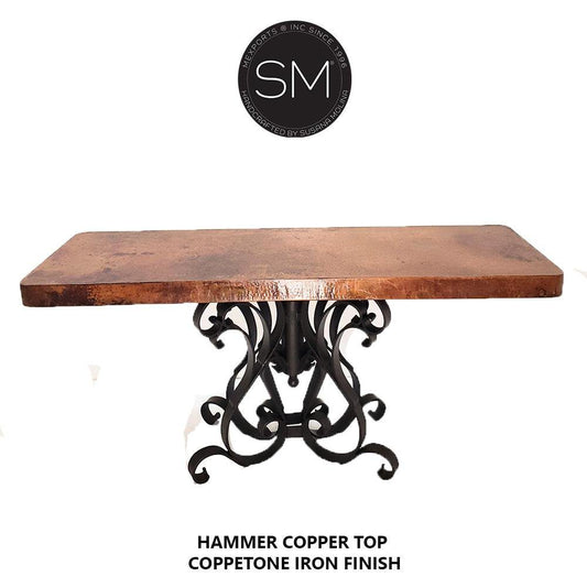Mexports by Susana Molina 1246CC 72" Natural Hammered Copper Rectangular Console Table With Single Iron Pedestal