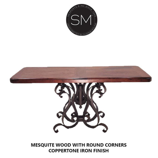 Mexports by Susana Molina 1246CM 72" Mesquite Wood Top Rounded Corners No Inlay Console Table With Single Pedestal and Nailheads on Edge