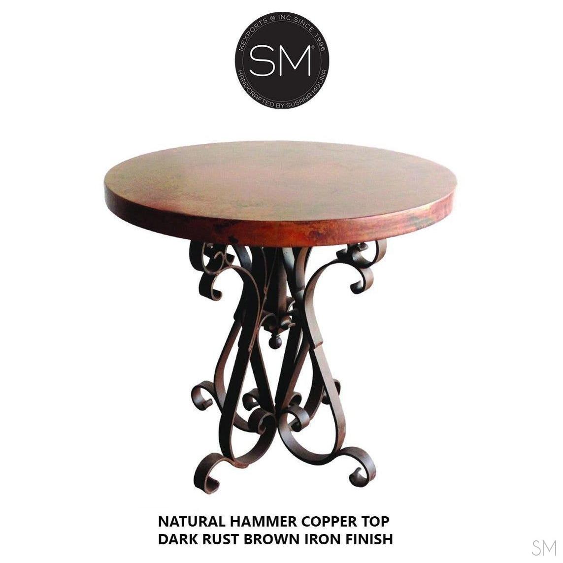 Mexports by Susana Molina 1246LC 31" Natural Hammered Copper Top With Nailheads on Edge Round Side Table