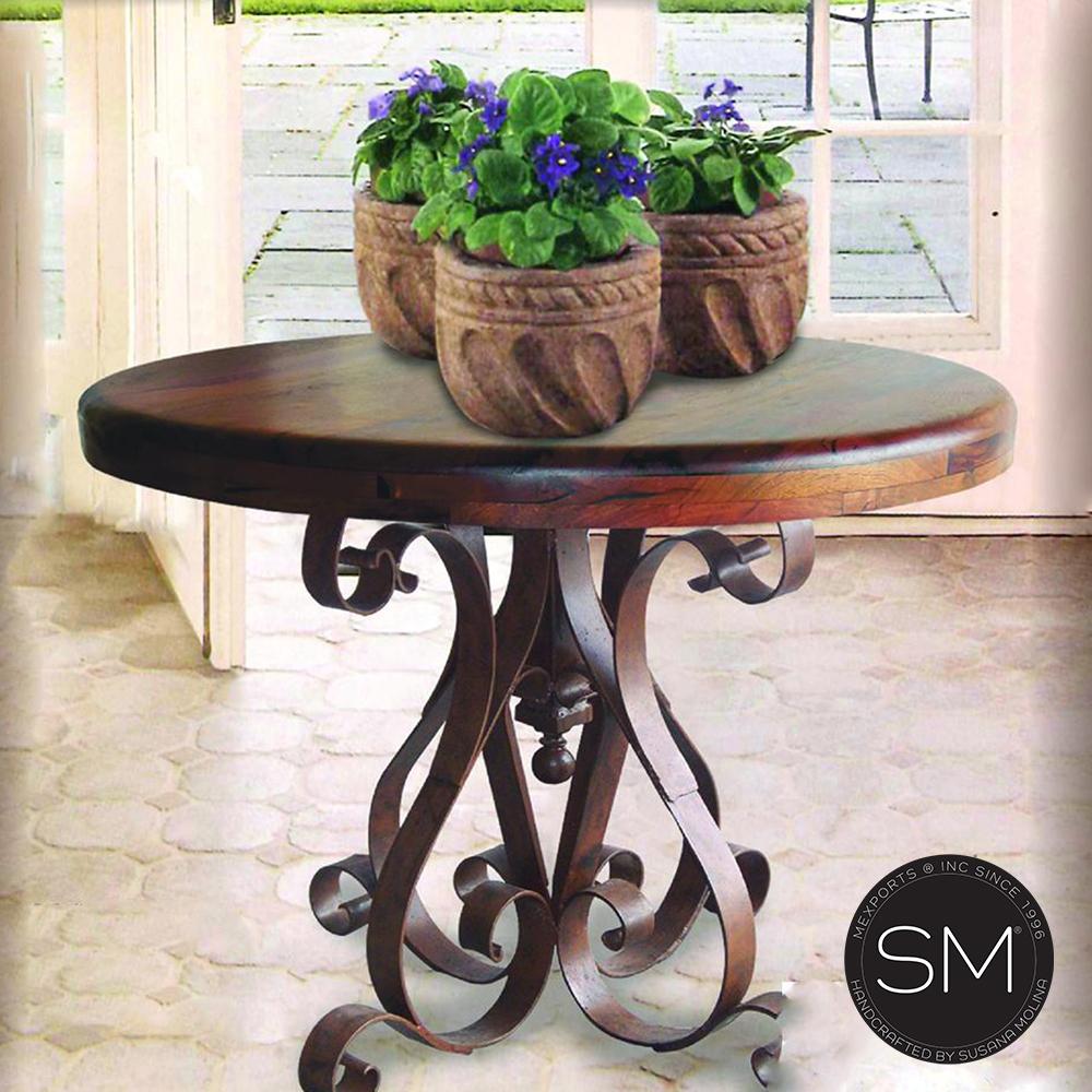 Mexports by Susana Molina 1246LM 31" Mesquite Wood Top No Inlay With Naiheads on Edge Round Side Table