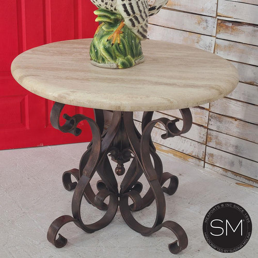 Mexports by Susana Molina 1246LT 31" Cream Travertine Stone Bullnose Egde Round Side Table