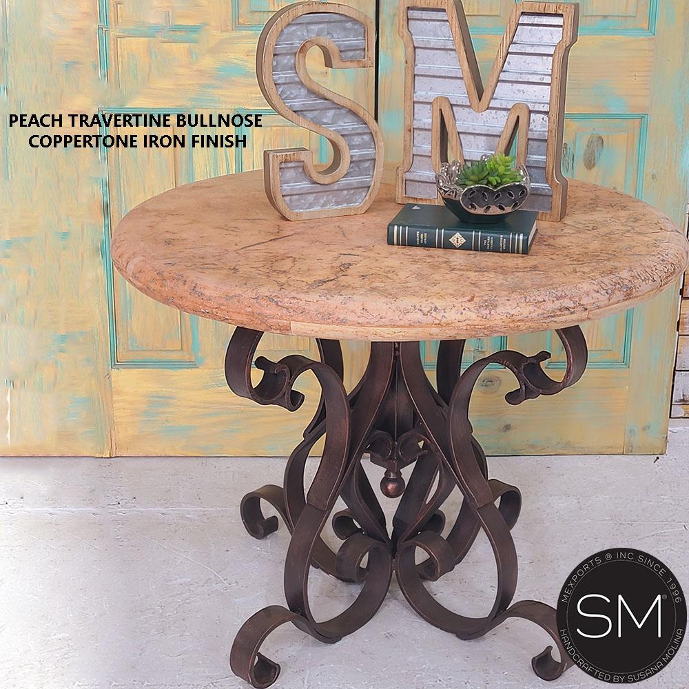 Mexports by Susana Molina 1246LT 31" Peach Travertine Stone Bullnose Egde Round Side Table
