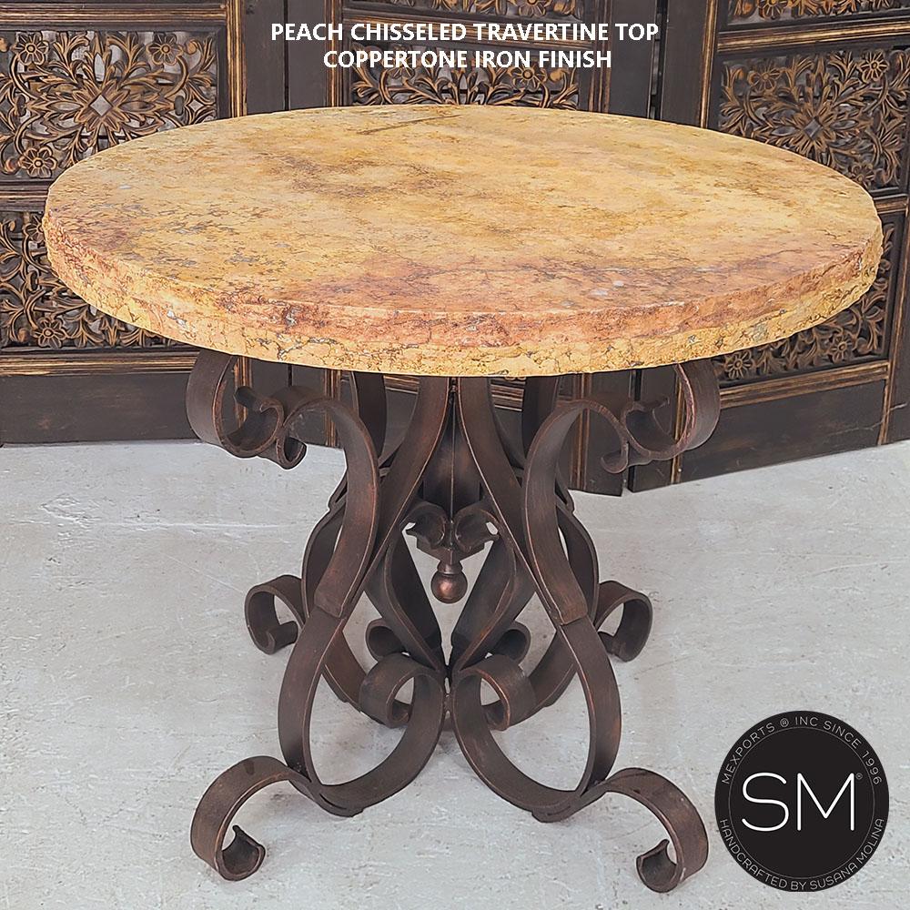 Mexports by Susana Molina 1246LT 38" Peach Travertine Stone Chisel Egde Round Side Table