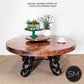 Mexports by Susana Molina 1247AAAC 38" Natural Hammered Copper Top With Nailheads on Edge Modern Round Coffee Table With Wrought Iron Base