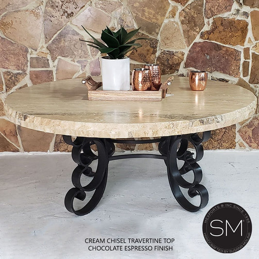 Mexports by Susana Molina 1247AAAT 38" Cream Travertine Top Chisel Edge Round Coffee Table