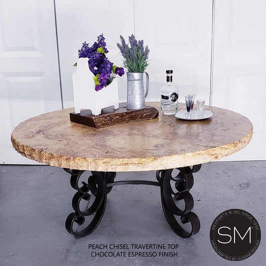 Mexports by Susana Molina 1247AAAT 48" Peach Travertine Top Chisel Edge Round Coffee Table