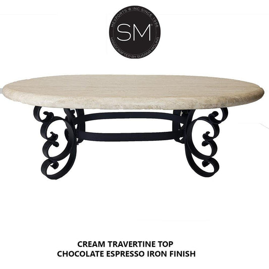 Mexports by Susana Molina 1247AAOT 60" Cream Travertine Stone Top Bullnose Edge Precious Oval Coffee Table